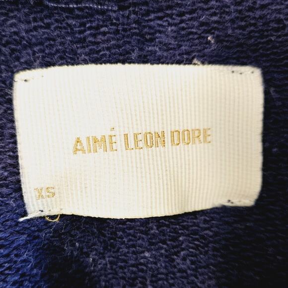Aime Leon Dore Navy Logo Hoodie Yellow Stripe Trim Size XS - Picture 4 of 6